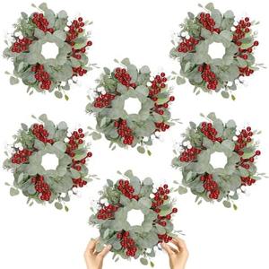 6 Pcs Christmas Artificial Christmas Eucalyptus 10 Inch Greenery Wreath for Front Door Cabinets Indoor Outdoor Wall Decor Christmas Wall Home Kitchen Porch Window Decoration