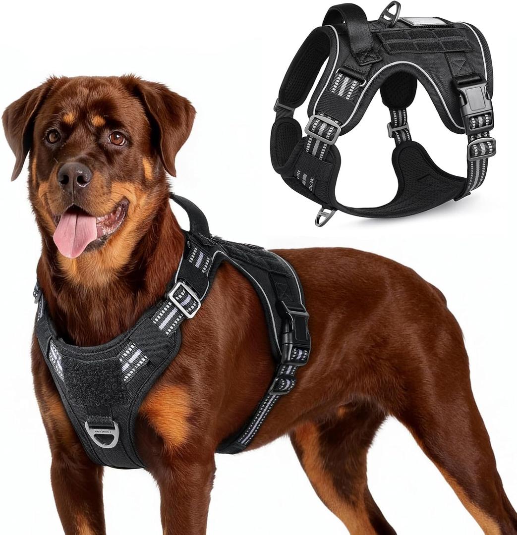 rabbitgoo Tactical Dog Harness for Large Dogs, No Pull Military Service Vest with Handle & Molle, Easy Control for Training Walking, Adjustable Reflective Straps, Black, L