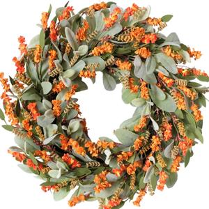 24 Inch Fall Front Door Wreath Decorations, with Pinecone, Maple Leaf, White Flowers, Fall Thanksgiving Decor Indoor Outdoor, for Home Office Party Window Fireplace Decoration
