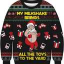 Jumppmile Unisex Ugly Cute Christmas Sweatshirt Crew Neck 3D Print Xmas Pullover Sweatshirt Black Santa Gift XXL/XXXL