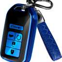 Lucrum Compatible with Honda Key Fob Cover & Leather Keychain - TPU Keyfob Case for Accord Civic CR-V HR-V Pilot Ridgeline Crosstour Fit, For 5 Button Remote (2015-2021) - Blue and Black