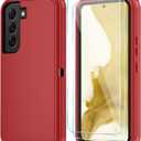 ONOLA Phone Case for Samsung Galaxy S22 Case with HD Screen Protector, Heavy Duty Shockproof & Dropproof 3-Layer Cover Phone Case for Galaxy S22 6.1'', Red Black