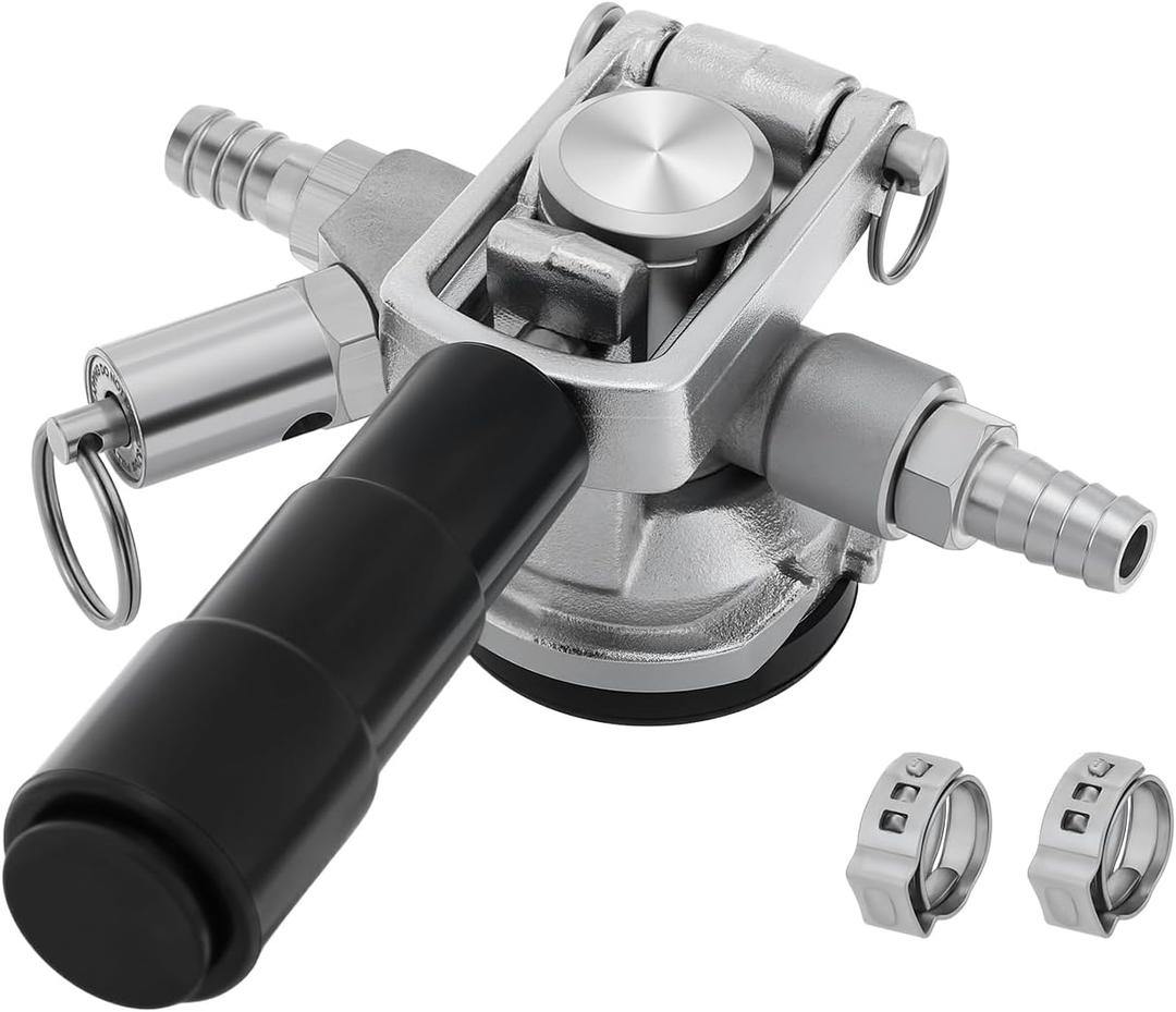 Low Profile Keg Coupler, 304 Stainless Steel D System Keg Coupler with Safety Pressure Relief Valve and Hose Clamp