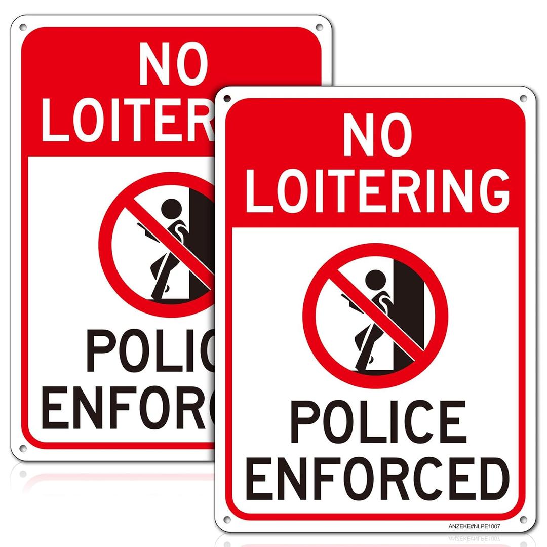 No Loitering Police Enforced Sign, No Loitering Signs for House Home and Business, 2Pack-10"x7" Rust Free Reflective Aluminum, Fade/Weather Resistant, UV Protected, Easy to Mount
