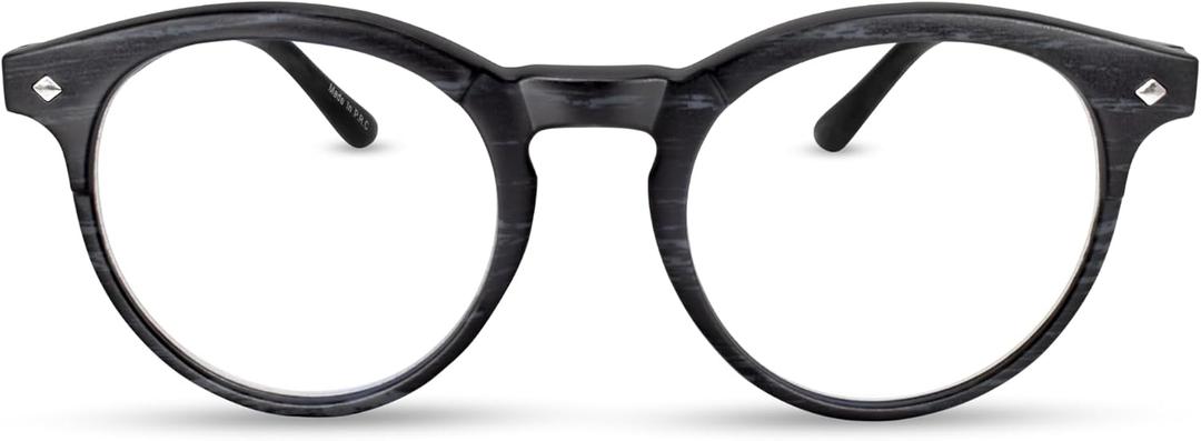 Black Round Reading Glasses for Men & Women  Premium Trendy Readers with Solid & Sturdy Frame, Blue Light Blocker, Spring Hinges, Scratch Resistant Lenses, Fits All Face Shapes, Strength 2.00