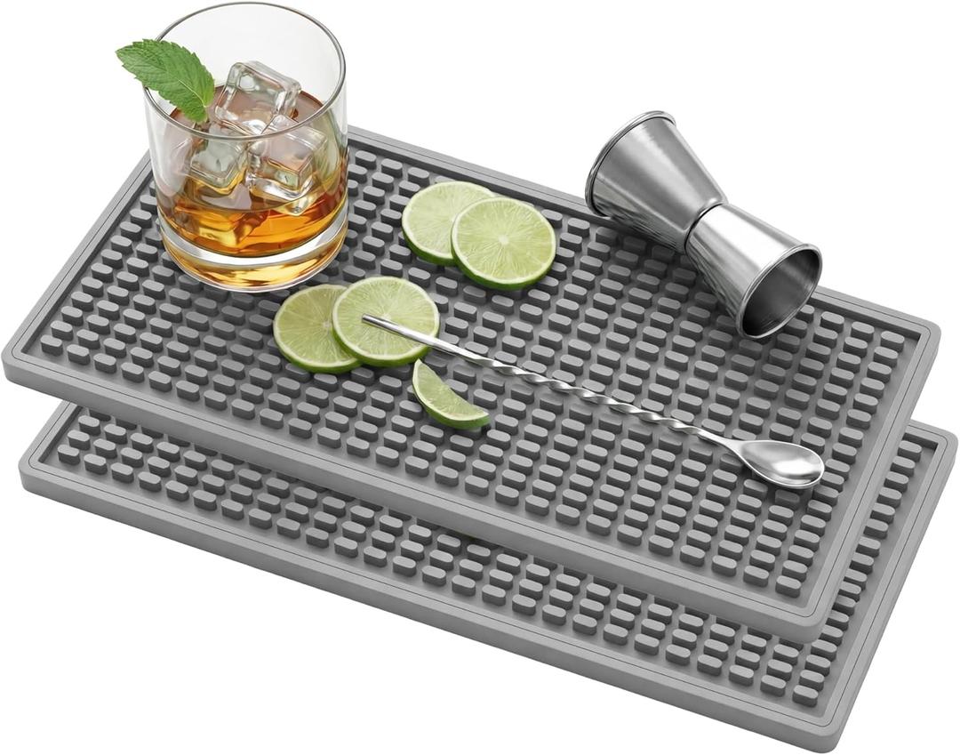 2PCS11.8 * 5.9in Gray Bar Mat, Prevent Cups and Glasses from Sliding and Protect The Surface of The Table from Being Easily Damaged, Suitable for Bars, Home Bars and Coffee Bars (6" x 12")