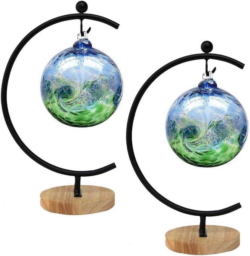 Ornament Display Stand Iron Hanging Pot Hook Stand Rack Holder for Hanging Glass Globe Air Plant Terrarium Witch Ball and Home Wedding Decoration Creative Gift Wood Base (Thick G Shape 2 Pack, Black)