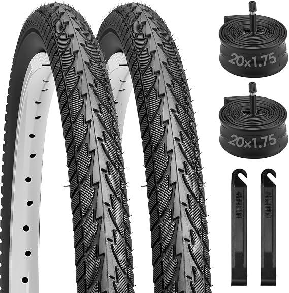2 Pack 20x1.75 Bike Tires Set,20 inch Folding Bike Tires Replacement
Wear-Resistant Bicycle Tires and Tubes Set Includes a Pair of Tire Levers for MTB Off-Road Hybrid Road City Commuter Bicycles