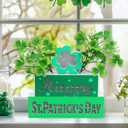 4 x St. Patricks Day Decorations St Patricks Day Table Centerpieces St Patricks Wooden Blocks Sign with Lighted 3D Letters Timer Shamrocks and Flowers St. Patrick's Day Decor for Home Table Tiered Tray