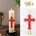 6pcs God Paschal Candle Stickers Kit Catholic Church Candles Supplies with 5 Gold Push Pin Prayer Stickers for Baptism Printed Easter Paschal Baptism Confirmation Easter Lent