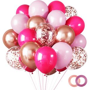 RUBFAC 65 Pcs 12 Inches Pink Balloon Arch Garland Kit, Hot Pink Rose Gold Chrome Balloons for Valentine's Day Decor Birthday Shower Princess Theme Party Background Decorations RUBFAC 65 Pcs 12 Inches Pink Balloon Arch Garland Kit, Hot Pink Rose Gold Chrome Balloons for Valentine's Day Decor Birthday Shower Princess Theme Party Background Decorations
