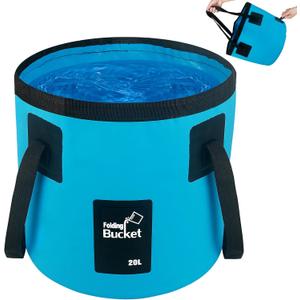 5 Gallon Collapsible Bucket with Handle, Car Wash Bucket Foldable Water Storage Container for Camping Fishing Beach Gardening, Portable Laundry Wash Basin for RV Cleaning Supplies Swamp Emergency Prep (20L, Blue)