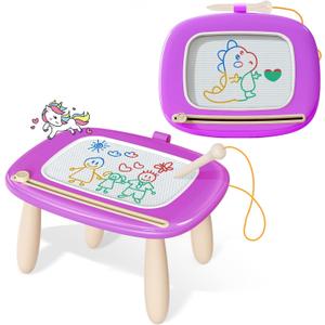 Kikidex Toddler Magnetic Drawing Board, Age 1-3, Purple, Toddler Girl Toys, Doodle Board Pad, Learning & Educational Toys for 1-3 Year Olds, Includes Board, Pen, 4 Table Legs
