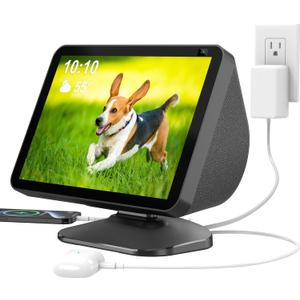 PlusAcc Stand for Show 8 (1st Gen & 2nd Gen) - Adjustable Table Holder with 2 Charging Ports (USB-C & USB-A), Tilt Magnetic Base for Charge Cellphones and Earbuds, Non-Slip Base (Black)