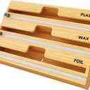 SpaceAid WrapNeat 3 in 1 Wrap Organizer with Cutter and Labels, Plastic Wrap, Aluminum Foil and Wax Bamboo Dispenser for Kitchen Storage Organization Holder for 12" Roll (Natural)