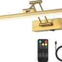 Joossnwell Wireless Picture Light Battery Operated with Remote LED Art Lights for Paintings Rechargeable Dimmable and Timer 15.5 Inch Brass Picture Lights for Wall Gallery Light Library Light