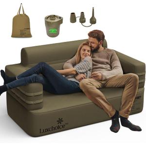 Inflatable Couch Multifunctional Durable Inflatable Sofa with Built in Pump Double Loveseat Portable Blow Up Couch for Camping Outdoor Travel Home Backyard Patio, Olive Drab (Loveseat)