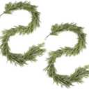 WBHome 2pcs Real Touch Cypress Cedar & Pine Cone Evergreen Garland for Christmas Holiday Seasonal Outdoor/Indoor Home Decor, 9FT Long