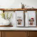 Christmas Highland Cow Kitchen Towels Set of 2, Highland Cow Christmas Decorations Hand Towels for Bathroom Farmhouse 16x24 Inches