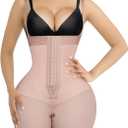 SHAPELLX Fajas Colombianas Shapewear for Women Tummy Control Plus Size Postpartum Body Shaper Butt Lifting Bodysuit (Medium, A5-beige-3 Rows Hooks-detachable Straps)