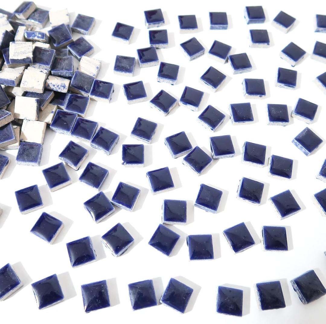 200 Pieces Square Mosaic Tiles for Crafts Bulk, Ceramic Mosaic Pieces 16 Colors Ceramic Mosaic Tile, 12mm Stained Mosaic Ceramic Tiles for Mosaic Projects Home Decor - Dark Blue Mosaic Tiles