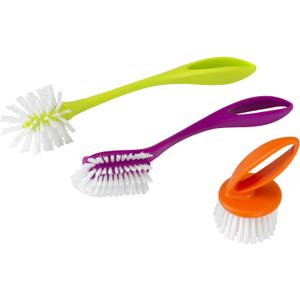Casabella Loop 3-Piece Dish Brush Set - 15519AZ(Colors May Vary), Red Yellow Purple