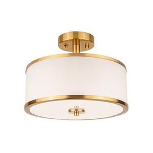 Edwarmlux 3-Light Semi Flush Mount Ceiling Light Fixture, 12.6" Gold Drum Light with White Fabric Shade, Modern Close to Ceiling Light for Living Room Bedroom Dining Room Kitchen Hallway Entry Foyer