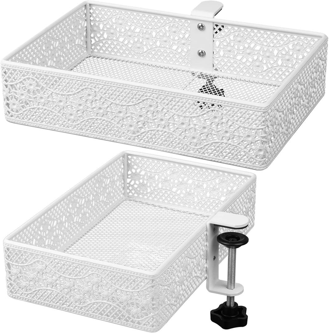 Under Desk Storage Organizer for Reduced Clutter, Drawer organizers C-Clamp Mount System Firmly Clamped And Do Not Hurt The Table, Easy to Install & holds up to 10 lbs-2 Pack (Large and Small)