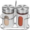 Glass Salt and Pepper Shaker Set with Seasoning Rack, Spice Rack, Adjustable Pour Hole Stainless Steel Lid, 2.8 oz, Spice Dispenser for Salt, Pepper, Spice Preservation (white)