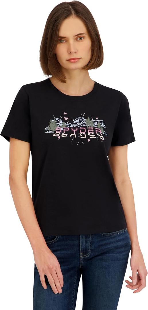 Spyder Women's Mountain Range Graphic Short Sleeve Tee T-Shirt (Black, S)