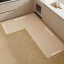 L Shaped Rug Corner Kitchen Rugs Non Slip Washable Mat, L-Shaped Rug Super Absorbent Corner Kitchen Mats Rubber Waterproof Corners Area Runner Kitchen Sink Floor Mat (Beige Right-L, 39.4X47.2X17.7)