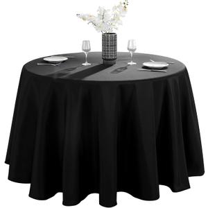 VidaFete 1 Pack 90inch Round Tablecloth Polyester Table Cloth, Stain Resistant and Wrinkle Polyester Dining Table Cover for Kitchen Dinning Party Wedding Rectangular Tabletop Buffet Decoration (Black)