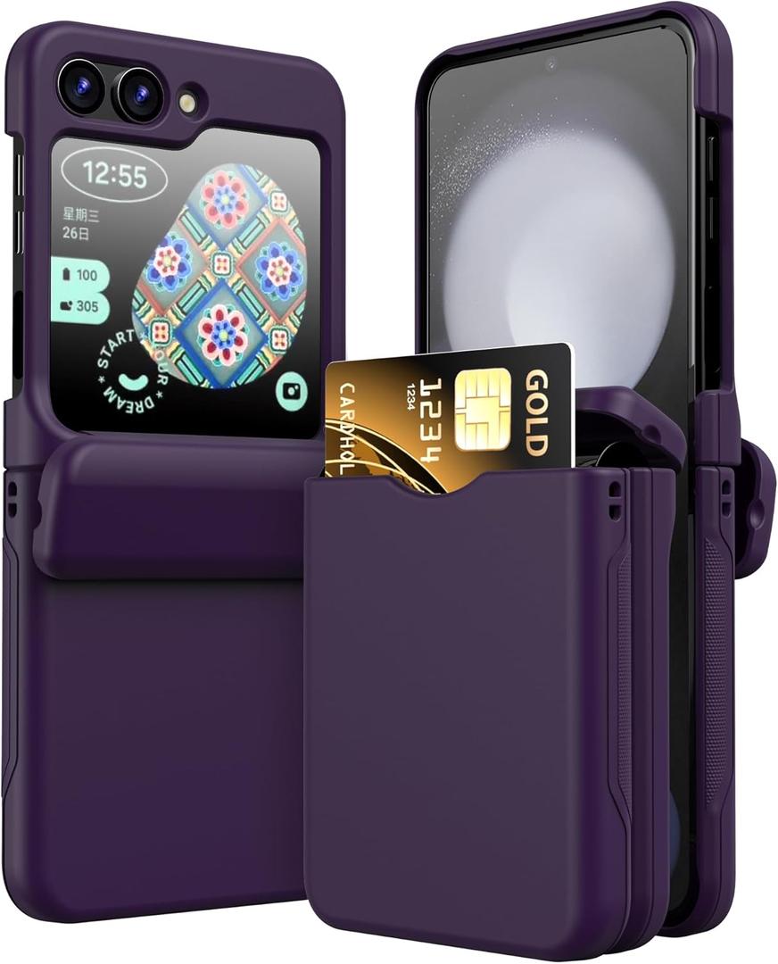 DAKORIE Phone Case for Samsung Galaxy Z Flip 5 Case Cover with Card Holder, Full Body Protector with Hinge Phone Cover for Samsung Galaxy Z Flip 5 5G(Violet)