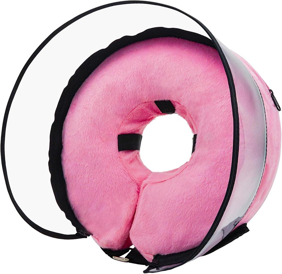 Dog Cone, Dog Surgery Collar, Inflatable Cones for Small Medium Large Dogs, Pink Recovery Collar, Does not Impede Vision (L Pink)
