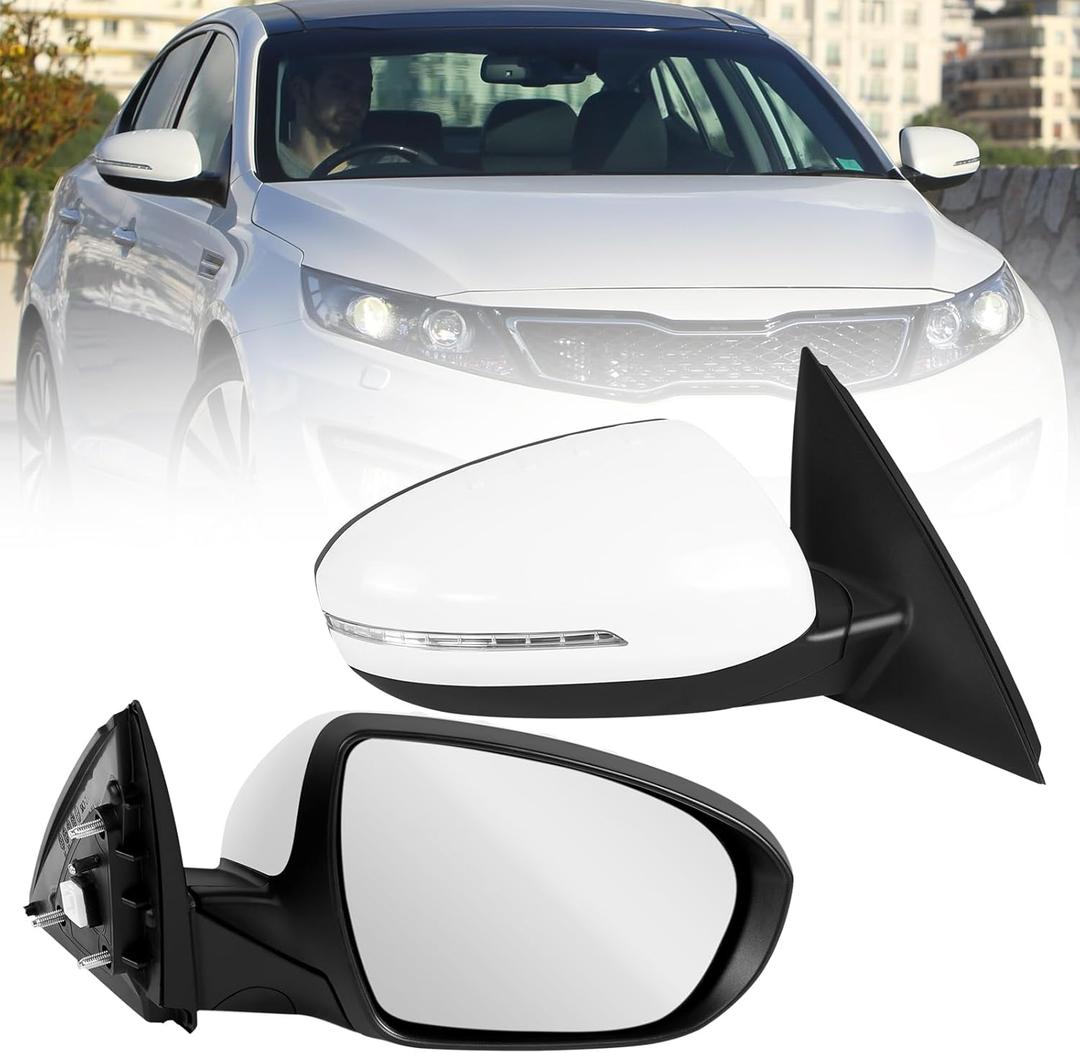 2011 2012 2013 Right Passenger Rear Door Mirror Compatible with Kia Optima EX LX SX View Mirror with Folding/in-housing/Signal Light System/HD Glass,Replace 876202T110 KI1320152(White,5pins)