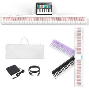 AiJoy 88 Key Split Keyboard Piano with Velocity Sensitive Keys Magnetic Detachable, Portable & Ultralight, Full-size Travel Piano, USB-MIDI, Carry Case, Birthday Gift for Beginner (ASP-10M) (pink)
