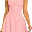GLNEGE Women's Summer Graduation Short Dress Square Neck Casual Mini Ruffle Dresses Ruched Waist Flowy A-line Party Outfits (Pink, XL)