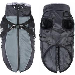 Reflective & Warm Winter Dog Coat, Adjustable Fleece Jacket with Buckle Closure & Turtleneck, Cold Weather Coats (Grey, 4XL)