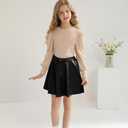 Girls Skirt Sets 2 Piece Outfits Long Sleeve Puff Mock Neck Tops and Plaid Skirts Fall Winter Clothes Size 6-14Y (Beige)