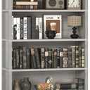 TVU 6 Tiers Wooden Bookshelf, 77.2" Tall Farmhouse Style Open Bookcase, 31.5" Wide Standing Book Shelf with Storage for Study Room, Living Room, Gray, 10.6" D x 31.5" W x 77.2" H