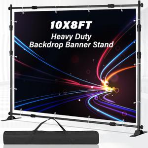10 x 8 FT Banner Stand Kit, Adjustable Backdrop Stand for Parties, Heavy-Duty Photography Step and Repeat Stand with Portable Bag for Birthdays, Promotions, Exhibitions (Banner Not Included)