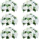 NUPTIO Pcs of 6 Fake Flower Ball Arrangement Bouquet,15 Heads Plastic Roses with Base, Suitable for Our Store's Wedding Centerpiece Flower Rack for Parties Valentine's Day Home Dcor (Pure White) (6 Pcs)