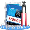 170 Pcs Single Ear Hose Clamp Kit - 304 Stainless Steel, 11 Sizes 1/4"-1" with Pincer Tool - Stepless Crimp Rings for Fuel Line, Plumbing & Automotive