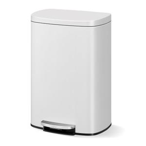 Garvee 13 gal / 50 L Metal Kitchen Trash Can with Lid, Large Rustproof Garbage Can for Kitchen, Step-on Trash Bin with Inner Bucket, Rear Handle, Soft Close Lid, White