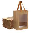 BallHull 9 Pcs Brown Paper Gift Bags with Transparent Window, 9.84"x7.0"x5.12" Kraft Shopping Bags with Handles for Bouquet Christmas Birthdays Festivals Party Weddings Wrapping