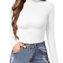 MANGOPOP Women's Mock Turtle Neck Slim Fit Long Sleeve T Shirt Tight Tops Tee White, Large