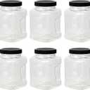 16 Fluid Ounce Square Jar with Handle & Black Lid (Pack of 6), Pantry Organization & Storage, Plastic Storage Container with Lid