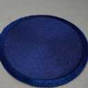 Fennco Styles Handwoven Fringe Boho Placemats 15" Round, Set of 4 - Navy Blue Braided Texture Table Mats for Home, Dining Room, Banquets, Family Gathering and Special Occasion