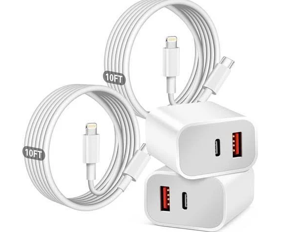 Fast Charger iPhone,Dual Port A/C iPhone Charger Fast Charging Adapter,2Pack Quick Double Phone Wall Charger Block,Apple Charger Block 10FT USB C to Lightning Cable foriPhone 14/13/12/11/ProMax/XS/XR