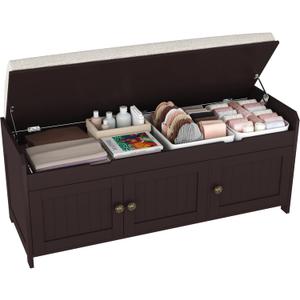 HOMEFORT 41.3" Shoe Bench with Lift Top Storage, Entryway Bench with Cushioned Seat, Wooden End of Bed Bench, Shoe Cabinet Bench with Hidden Storage Space, for Bedroom, Hallway,Espresso